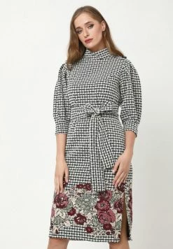 Madam-T Robe Fourreau - Weiß, Schwarz