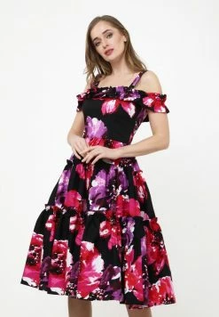 Madam-T MICHELINA - Robe De Jour - Schwarz / Himbeere