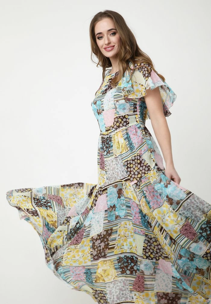 Madam-T ELIZABETTA - Robe Longue - Gelb Hellblau 4 Madam-T ELIZABETTA - Robe Longue - Gelb Hellblau – Image 4