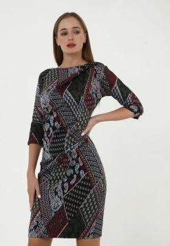 Madam-T PIHTA - Robe Fourreau - Khaki, Rot