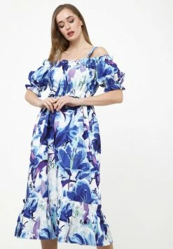 Madam-T CERCANA - Robe De Jour - Weiß, Kornblumenblau