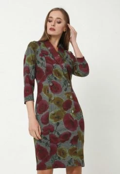 Madam-T KONTATA - Robe Fourreau - Grau, Senf