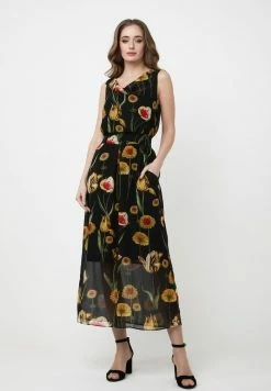 Madam-T ZAKIA - Robe De Jour - Schwarz, Gelb